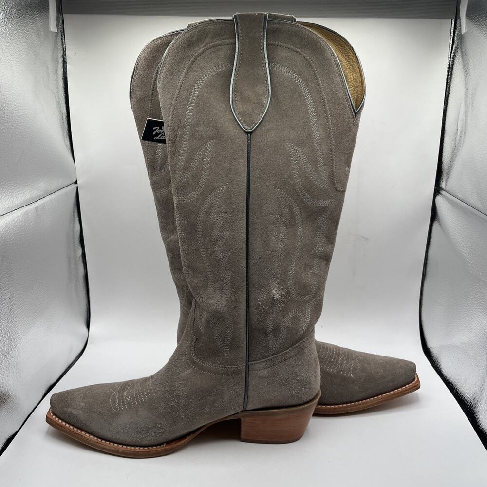 Tony Lama Ash Gray Suede Leather Western Boots women's Sz 9 B Narrow square toe - Picture 5 of 13